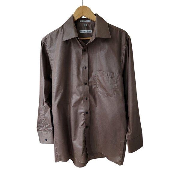 Geoffrey Beene Mens Brown Button-Up Dress Shirt M Wrinkle-Free Cotton/Poly Blend - Picture 1 of 4